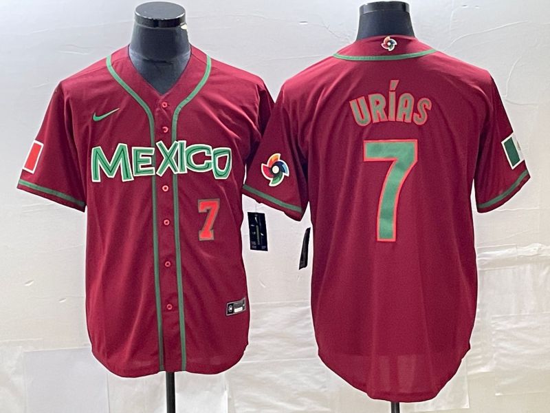 Men 2023 World Cub Mexico #7 Urias Red green Nike MLB Jersey3